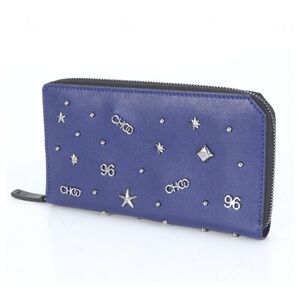 Jimmy Choo Carnaby CCX | 183 Brit Blue Leather Zip Around Wallet w Charms Mix